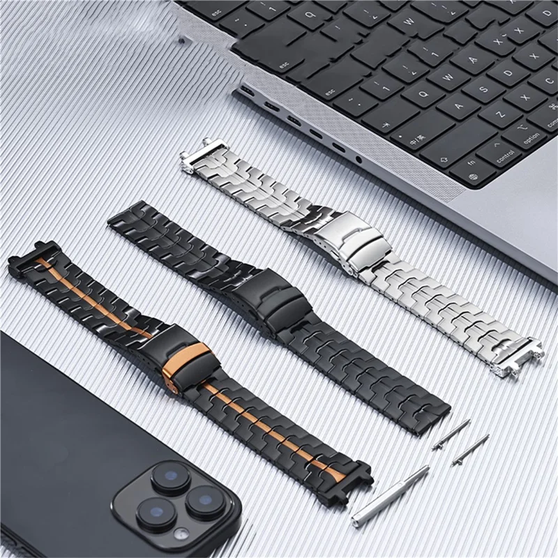 Verstellbares Titanlegierungs-Armband für Huami Amazfit T-Rex 2 mit Edelstahl-Schnalle – Schwarz