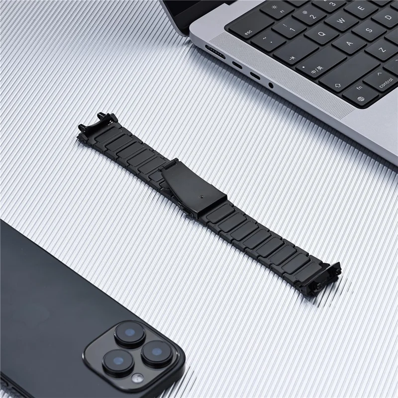 Für Huami Amazfit T-Rex Pro Ersatzarmband H-Link Edelstahl-Armband - Schwarz