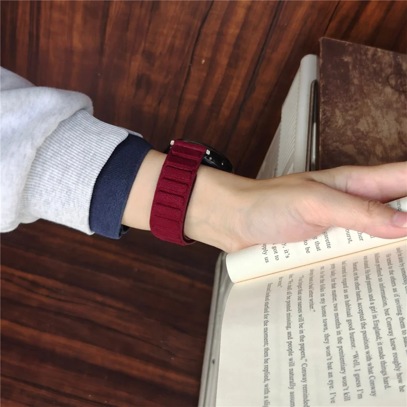 22mm Suede Leather Magnetic Strap for Huawei Watch GT 6 / 5 / 5 Pro 46mm Square Design Watch Band - Wine Red