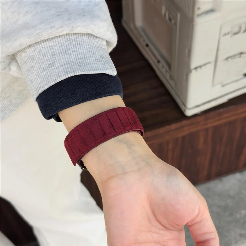 22mm Suede Leather Magnetic Strap for Huawei Watch GT 6 / 5 / 5 Pro 46mm Square Design Watch Band - Wine Red
