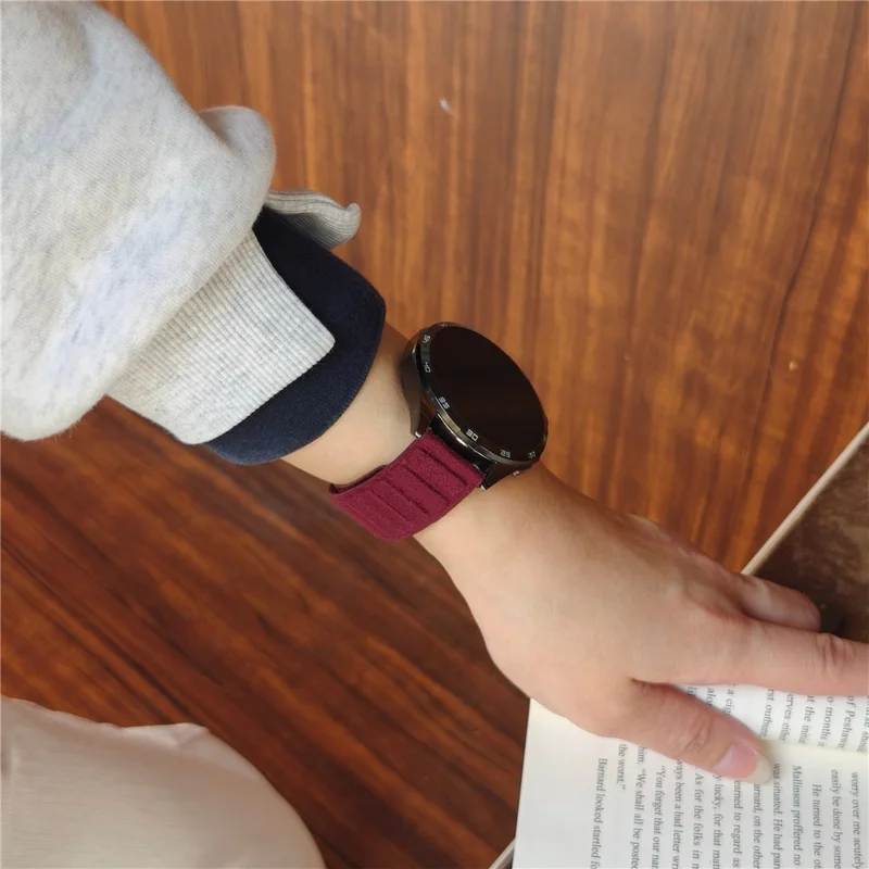 22mm Suede Leather Magnetic Strap for Huawei Watch GT 6 / 5 / 5 Pro 46mm Square Design Watch Band - Wine Red