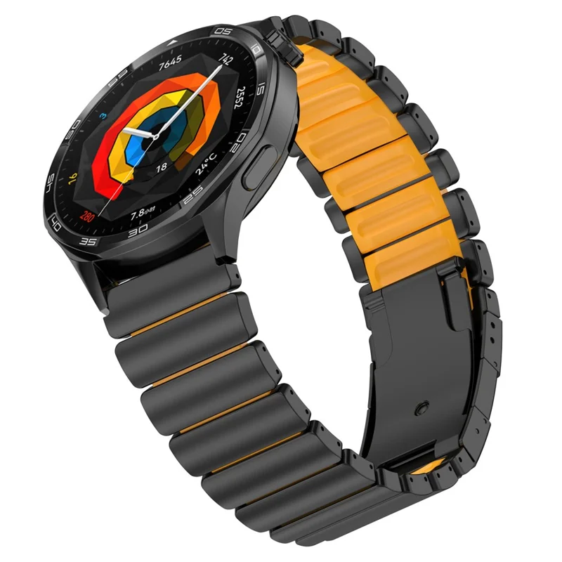 22mm Folding Clasp Watch Band for Huawei Watch GT 6 / 6 Pro / 5 / 5 Pro / 4 / 3 / 2 46mm Quick Release Titanium Alloy Wrist Strap - Black / Orange