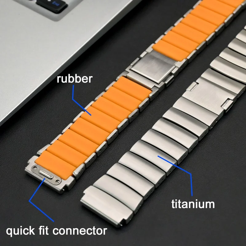 22mm Folding Clasp Watch Band for Huawei Watch GT 6 / 6 Pro / 5 / 5 Pro / 4 / 3 / 2 46mm Quick Release Titanium Alloy Wrist Strap - Black / Orange