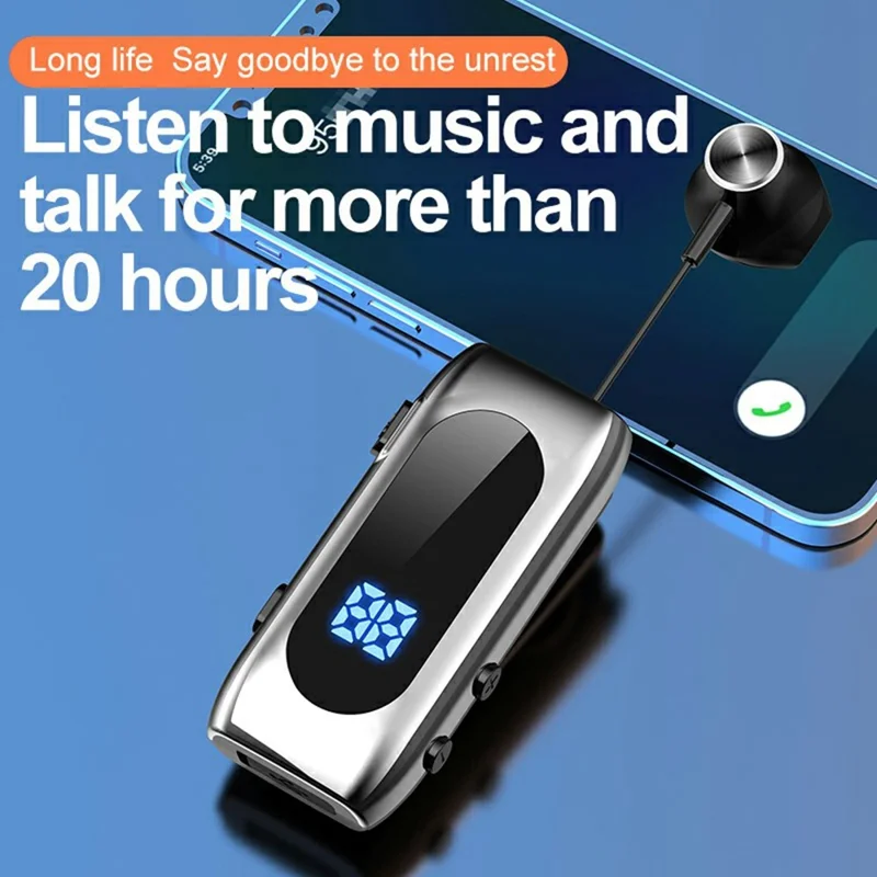 K55 Mono Bluetooth-Compatible Headset Wireless Vibration Business Clip On Telescoping Cable Semi In Ear Earphone - Grey