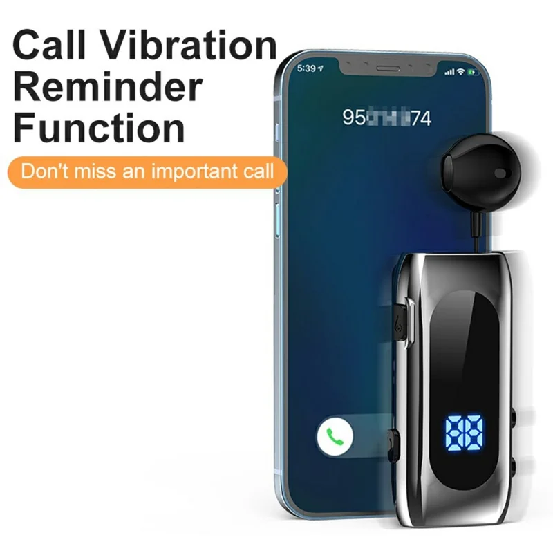 K55 Mono Bluetooth-Compatible Headset Wireless Vibration Business Clip On Telescoping Cable Semi In Ear Earphone - Grey