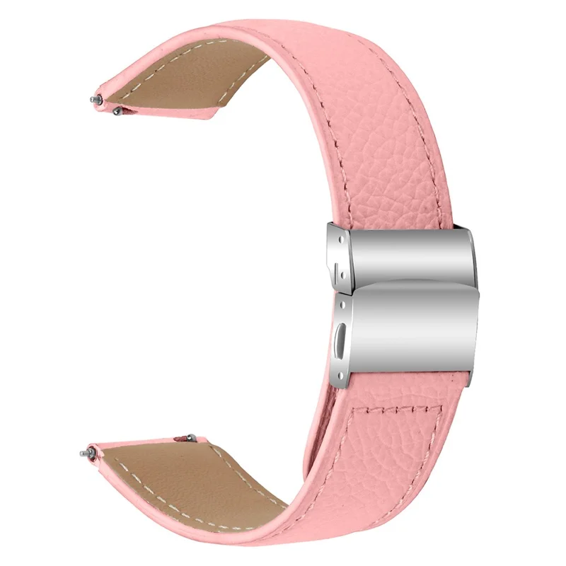 Wrist Strap For Huami Amazfit Active Max Genuine Leather Watch Band with Silver Connector Turtle Back Buckle - Pink