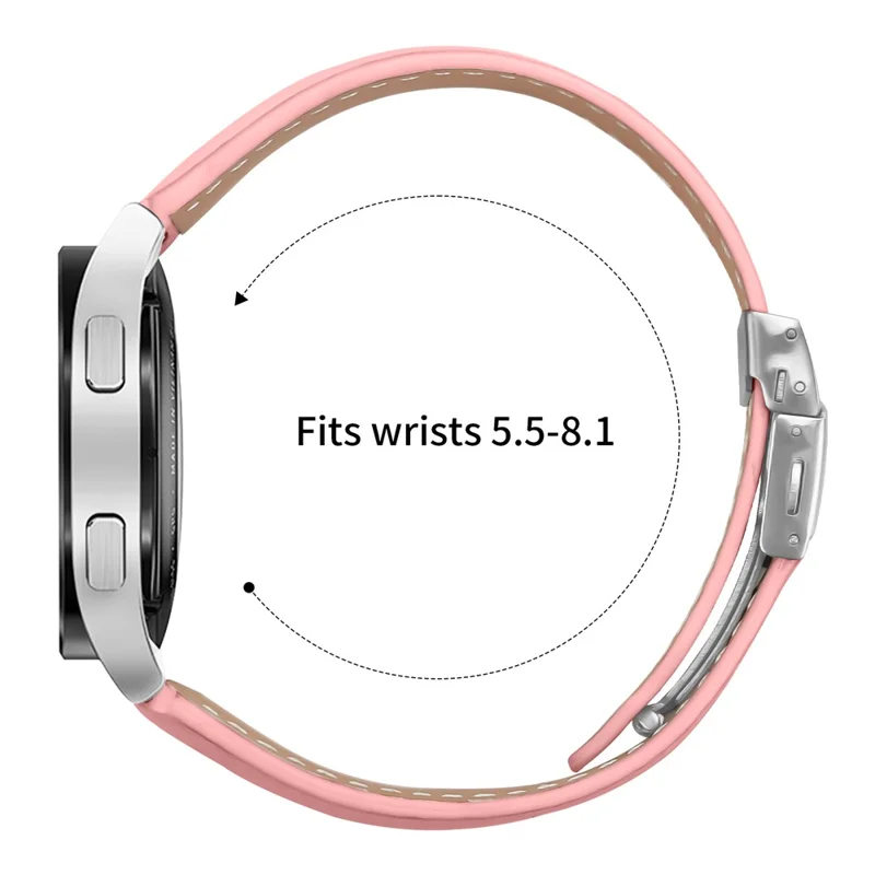 Wrist Strap For Huami Amazfit Active Max Genuine Leather Watch Band with Silver Connector Turtle Back Buckle - Pink