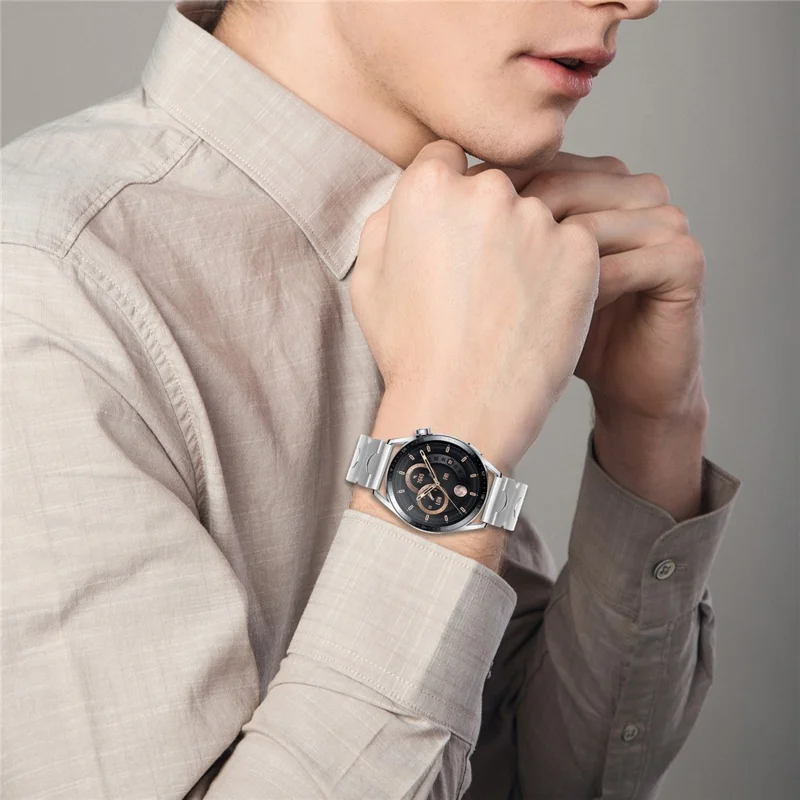 For Huami Amazfit Active Max Strap X Shape Link Stainless Steel Butterfly Clasp Watch Band - Silver