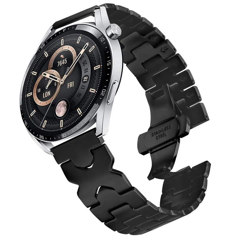 For Huami Amazfit Active Max Watch Strap X Shape Link Stainless Steel Butterfly Clasp Wrist Band - Black