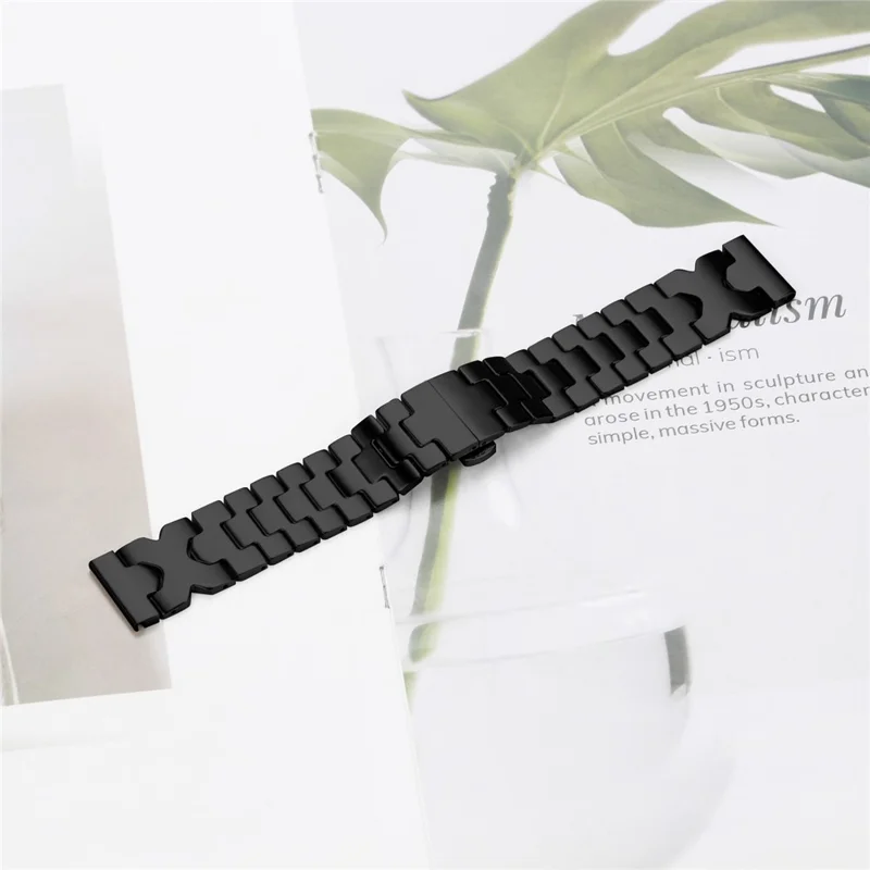 For Huami Amazfit Active Max Watch Strap X Shape Link Stainless Steel Butterfly Clasp Wrist Band - Black
