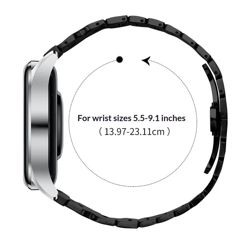 For Huami Amazfit Active Max Watch Strap X Shape Link Stainless Steel Butterfly Clasp Wrist Band - Black