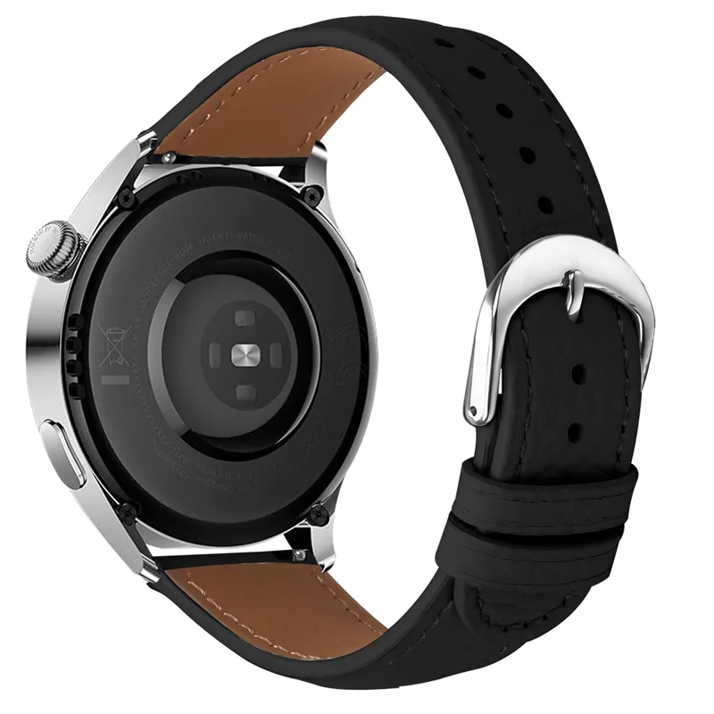 For Huami Amazfit Active Max Watch Band Litchi Texture Genuine Cow Leather Replacement Strap - Black