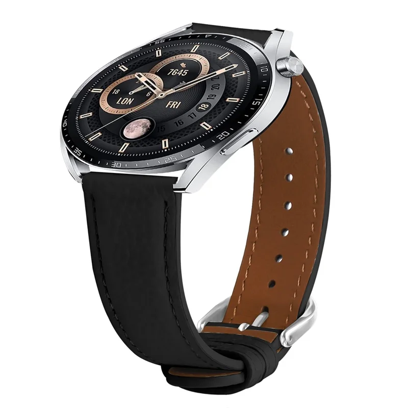 For Huami Amazfit Active Max Watch Band Litchi Texture Genuine Cow Leather Replacement Strap - Black