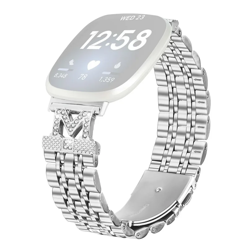 Watch Band For Fitbit Versa 3  /  Sense Stainless Steel Strap with Rhinestone Decor M-Shaped Connector - Silver