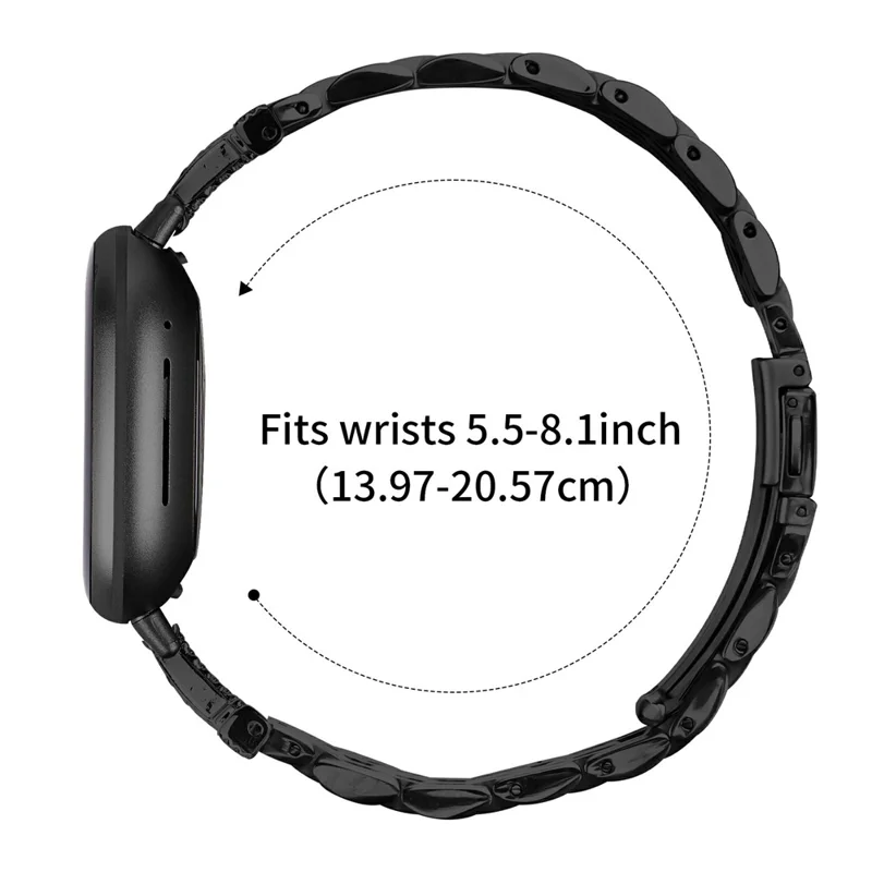 Watch Band For Fitbit Versa 3  /  Sense Stainless Steel Metal Strap with M Shape Connector Rhinestone Decor - Black