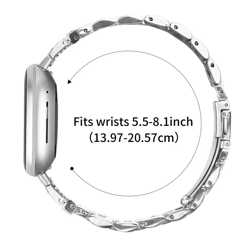 Watch Band For Fitbit Versa 4  /  Sense 2 Stainless Steel Strap with Rhinestone Decor M-Shaped Connector - Silver