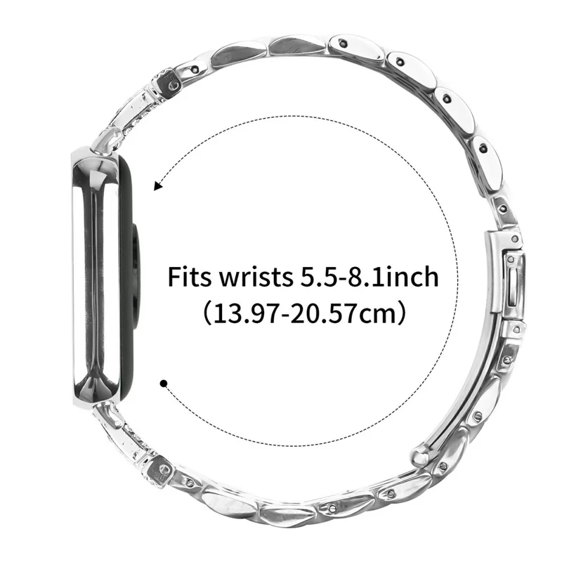 For Xiaomi Smart Band 8 Pro Watch Band Stainless Steel Strap with Rhinestone Decor M-Shaped Connector - Silver