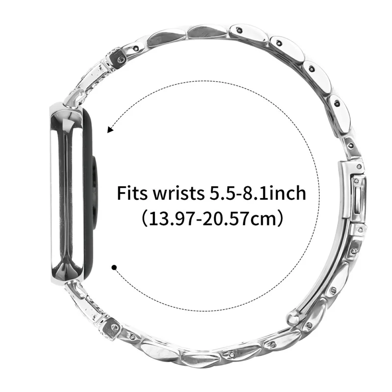 For Xiaomi Redmi Watch 4 Watch Band Stainless Steel Strap with Rhinestone Decor M-Shaped Connector - Silver