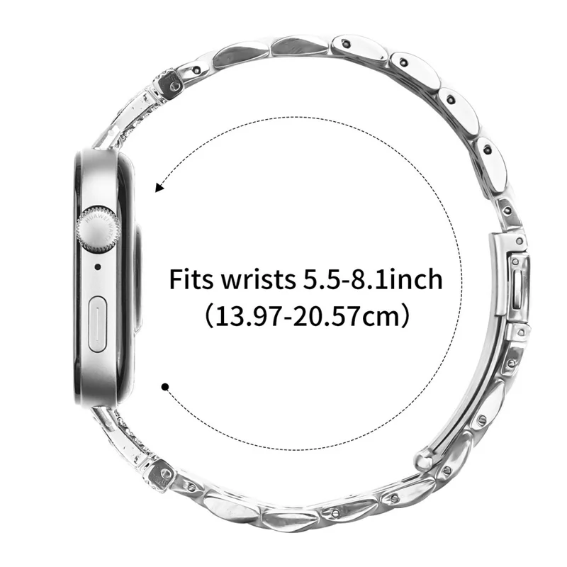 For Huawei Watch Fit 3 Watch Band Stainless Steel Strap with Rhinestone Decor M-Shaped Connector - Silver