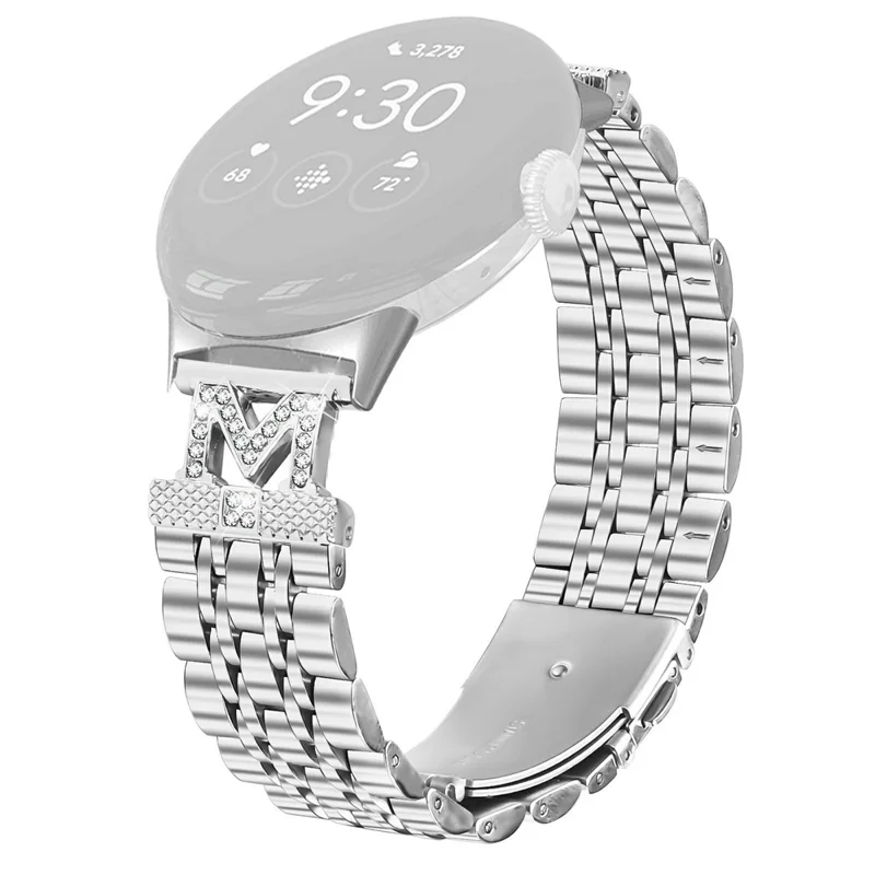 Watch Band For Google Pixel Watch  /  Watch 2  /  Watch 3 41mm Stainless Steel Strap with Rhinestone Decor M-Shaped Connector - Silver