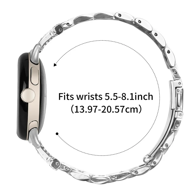 Watch Band For Google Pixel Watch  /  Watch 2  /  Watch 3 41mm Stainless Steel Strap with Rhinestone Decor M-Shaped Connector - Silver