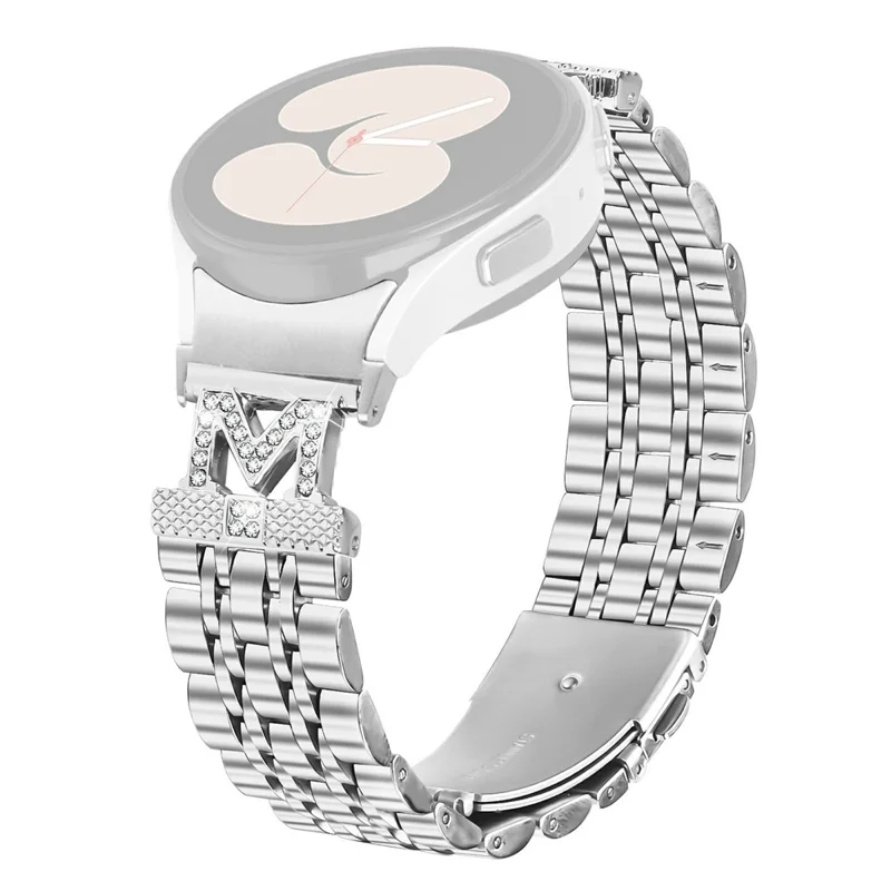 Stainless Steel Strap For Samsung Galaxy Watch5  /  Watch4 Watch Band with Quick Release M-Shaped Connector Rhinestones Decor - Silver