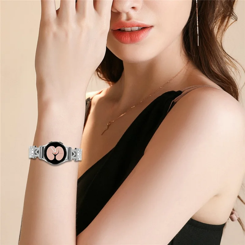 Stainless Steel Strap For Samsung Galaxy Watch5  /  Watch4 Watch Band with Quick Release M-Shaped Connector Rhinestones Decor - Silver