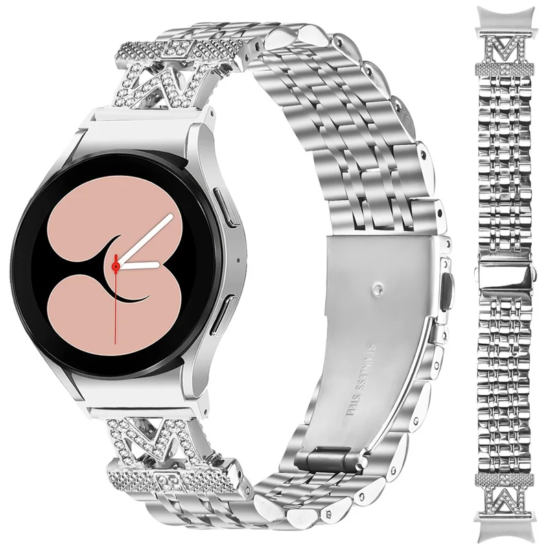 Stainless Steel Strap For Samsung Galaxy Watch6 Classic  /  Watch6 Watch Band with Quick Release M-Shaped Connector Rhinestones Decor - Silver