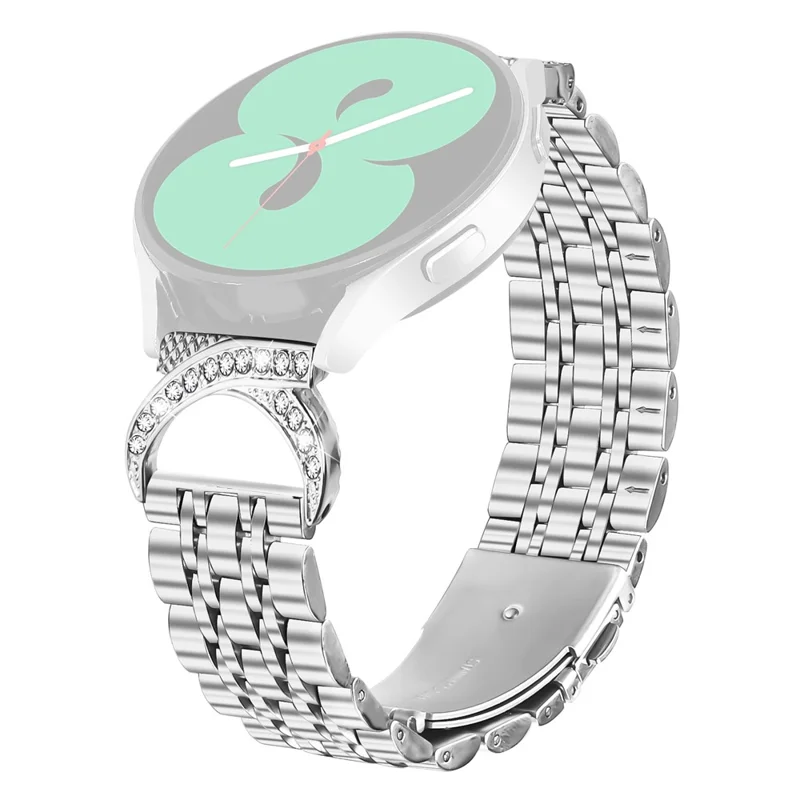 20mm Watch Band For Huami Amazfit Active 2S  /  Active 2  /  Active Seven Bead Stainless Steel Strap with Rhinestone Ox Horn Style Connector - Silver