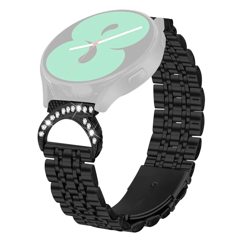 20mm Seven Bead Stainless Steel Watch Band For Huami Amazfit Active 2S  /  Active 2  /  Active Strap with Rhinestone Ox Horn Style Connector - Black