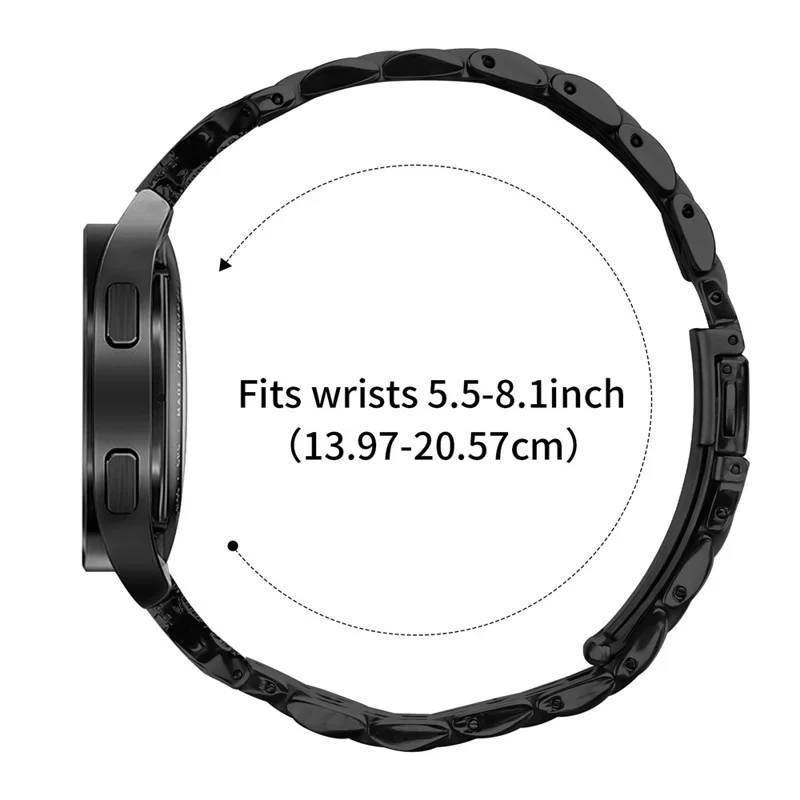 20mm Seven Bead Stainless Steel Watch Band For Huami Amazfit Active 2S  /  Active 2  /  Active Strap with Rhinestone Ox Horn Style Connector - Black