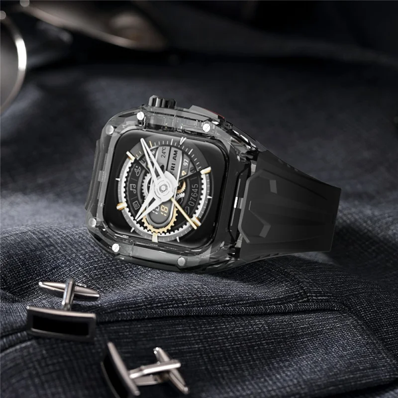 AHASTYLE WE28 For Apple Watch Series 11 46mm Silicone Watch Band with Anti-drop Case - Black