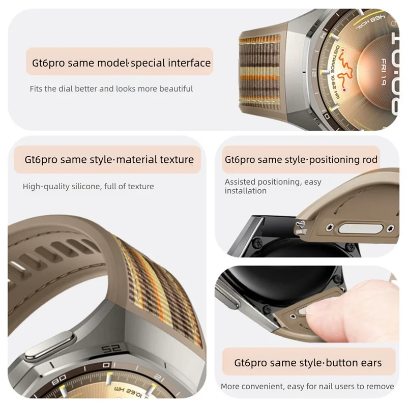 For Huawei Watch GT 6 Pro 46mm Composite Nylon Silicone Band Quick Release Button Watch Strap - Brown