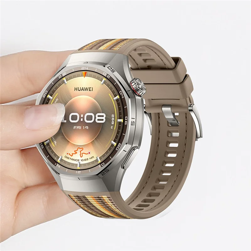 For Huawei Watch GT 6 Pro 46mm Composite Nylon Silicone Band Quick Release Button Watch Strap - Brown