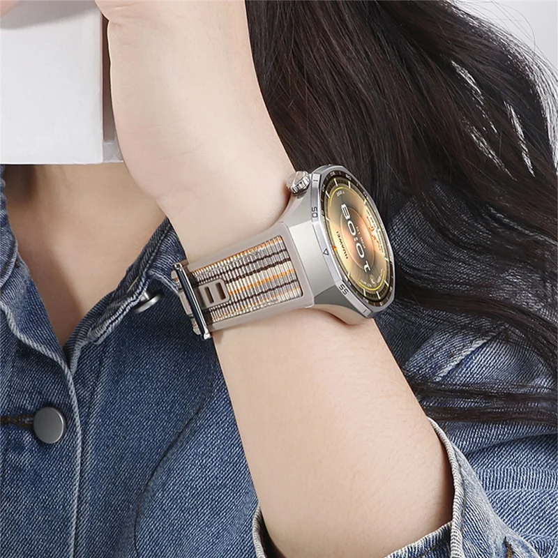 For Huawei Watch GT 6 Pro 46mm Composite Nylon Silicone Band Quick Release Button Watch Strap - Brown