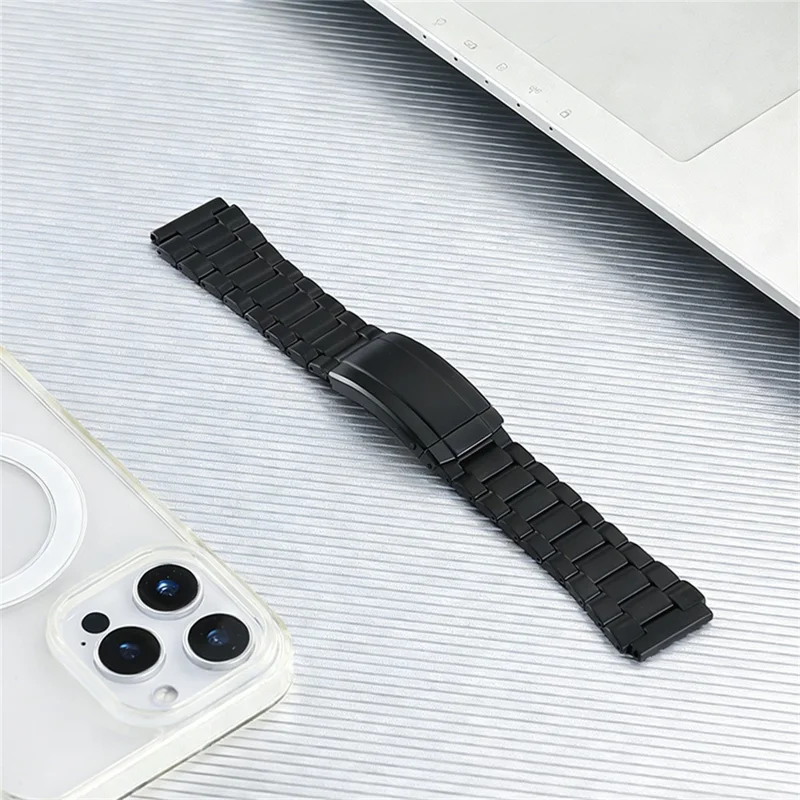 22mm Watch Band For Oppo Watch X  /  X2  /  4 Pro 3-Section Link Fold-Over Clasp Detachable Titanium Alloy Strap - Black