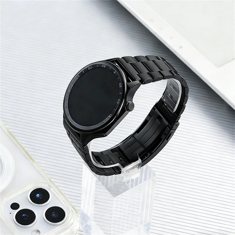 22mm Watch Band For Oppo Watch X  /  X2  /  4 Pro 3-Section Link Fold-Over Clasp Detachable Titanium Alloy Strap - Black