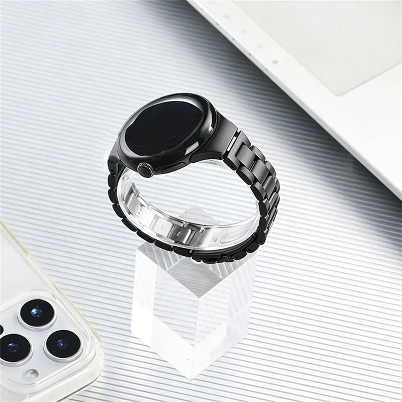 Watch Band For Google Pixel Watch 3 41mm  /  Watch 2  /  Pixel Watch Quick Release 3-Bead Folding Clasp Stainless Steel Strap - Black