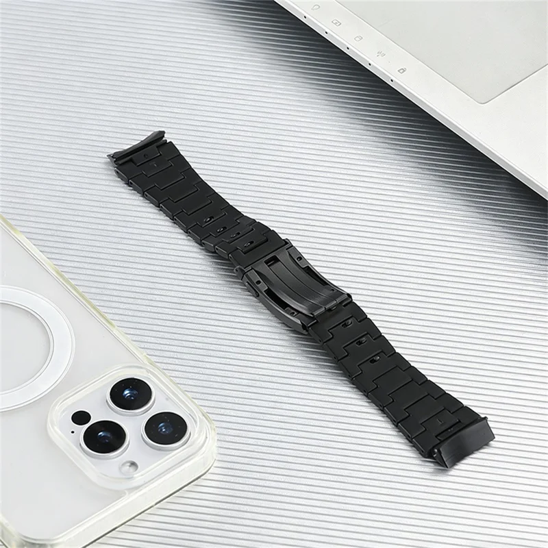 For Huawei Watch GT 6 46mm Watch Band 3-Section Link Fold-Over Clasp Detachable Titanium Alloy Strap - Black