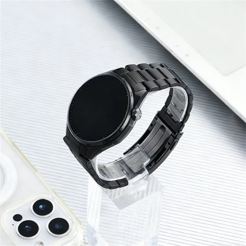 For Huawei Watch GT 6 46mm Watch Band 3-Section Link Fold-Over Clasp Detachable Titanium Alloy Strap - Black
