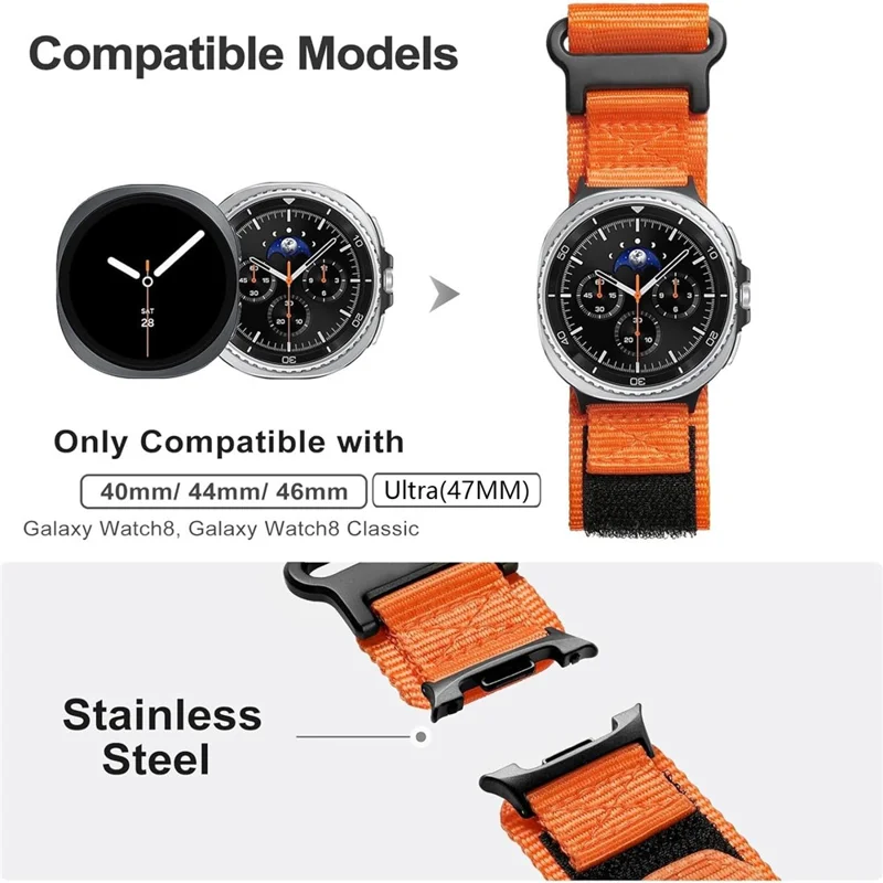Woven Nylon Sport Band For Samsung Galaxy Watch Ultra2 / Watch Ultra (2025) 47mm / Watch Ultra 47mm Quick Release Adjustable Strap - Orange