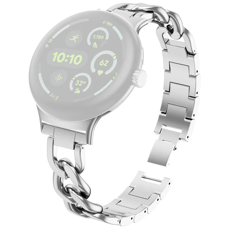For Google Pixel Watch 4  /  3 45mm Watch Band Stainless Steel Metal Chain Adjustable Bracelet Strap - Silver