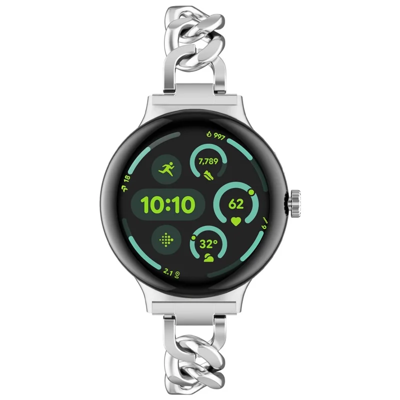 For Google Pixel Watch 4  /  3 45mm Watch Band Stainless Steel Metal Chain Adjustable Bracelet Strap - Silver