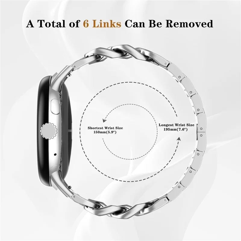 For Google Pixel Watch 4  /  3 45mm Watch Band Stainless Steel Metal Chain Adjustable Bracelet Strap - Silver