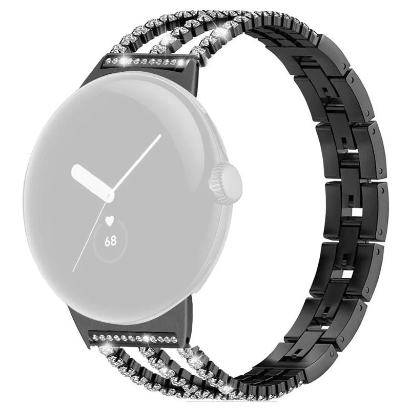 For Google Pixel Watch 4  /  3 45mm Watch Band Crystal Chain Jewelry Clasp Zinc Alloy Wrist Strap - Black
