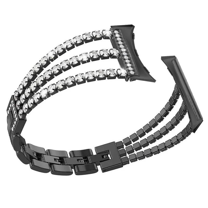 For Google Pixel Watch 4  /  3 45mm Watch Band Crystal Chain Jewelry Clasp Zinc Alloy Wrist Strap - Black