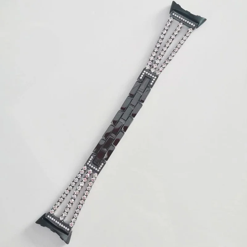 For Google Pixel Watch 4  /  3 45mm Watch Band Crystal Chain Jewelry Clasp Zinc Alloy Wrist Strap - Black