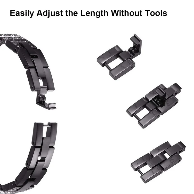 For Google Pixel Watch 4  /  3 45mm Watch Band Crystal Chain Jewelry Clasp Zinc Alloy Wrist Strap - Black