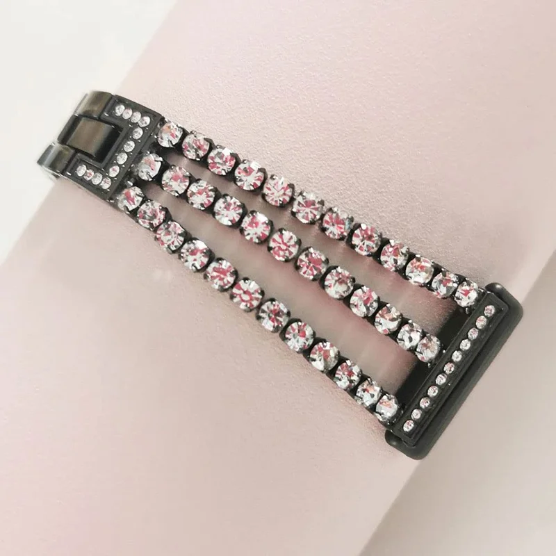 For Google Pixel Watch 4  /  3 45mm Watch Band Crystal Chain Jewelry Clasp Zinc Alloy Wrist Strap - Black