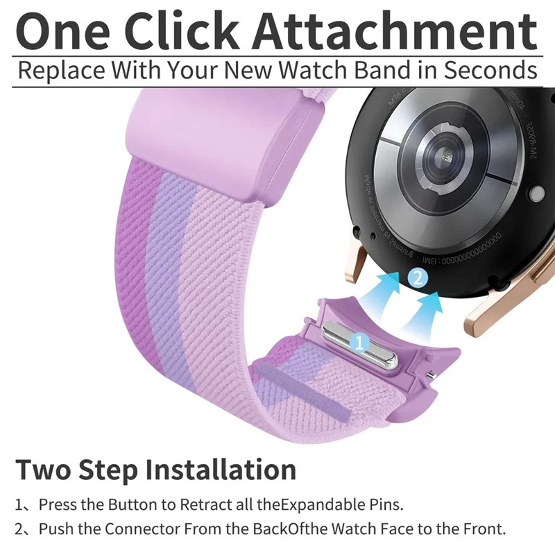 Correa para Samsung Galaxy Watch7 44mm / 40mm, correa rápida de nailon con botón de liberación, textura de sarga, cierre magnético de plástico - morado degradado